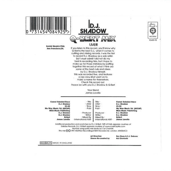 USED: D.J. Shadow* - Q-Bert Mix (Live!!!) (CD, Single, Mixed) - Used - Used