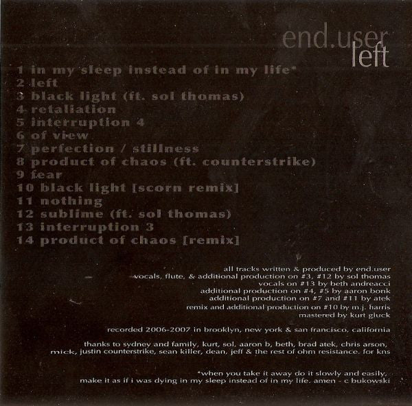 USED: End.user* - Left (CD, Album) - Used - Used