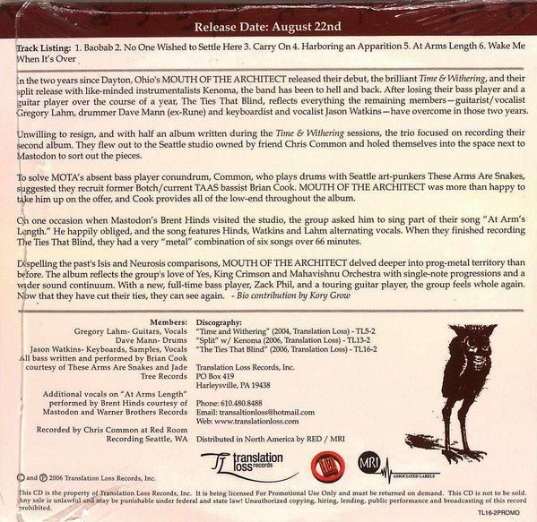 USED: Mouth Of The Architect - The Ties That Blind (CD, Album, Promo) - Used - Used
