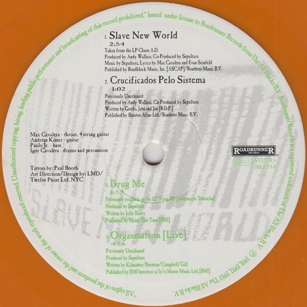 USED: Sepultura - Slave New World (10", S/Sided, Etch, Ltd, Ora) - Used - Used