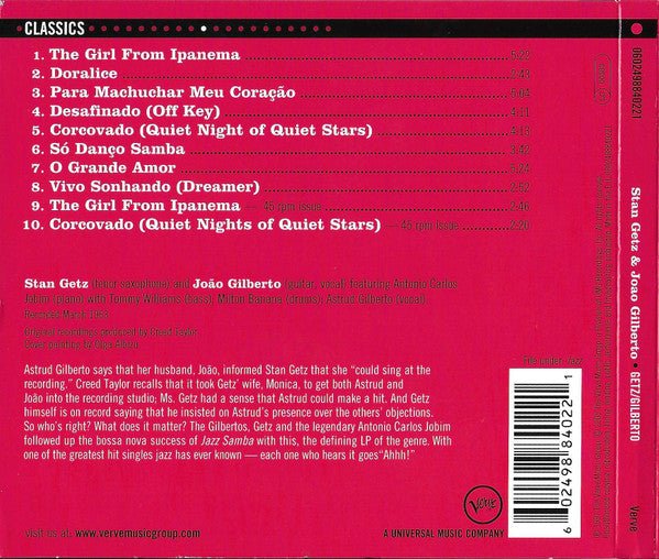USED: Stan Getz / Joao Gilberto* Featuring Antonio Carlos Jobim - Getz / Gilberto (CD, Album, RE, RM, Dig) - Used - Used