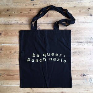 Be Queer Punch Nazis - tote bag - Merch - Black Lodge Press