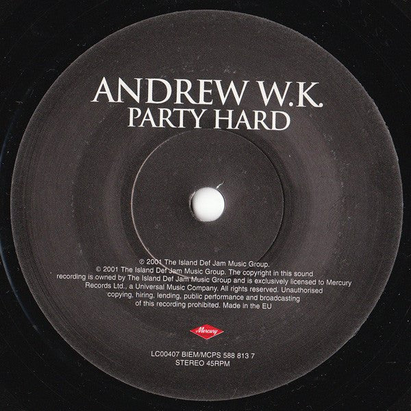 USED: Andrew W.K. - Party Hard (7", Single) - Used - Used