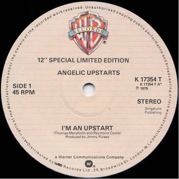 USED: Angelic Upstarts - I'm An Upstart (12", Single, Ltd) - Warner Bros. Records