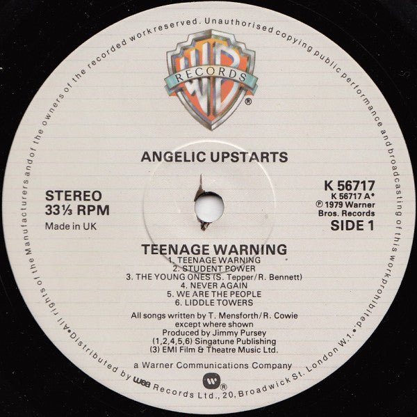 USED: Angelic Upstarts - Teenage Warning (LP, Album) - Warner Bros. Records