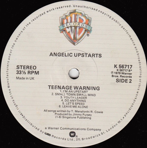 USED: Angelic Upstarts - Teenage Warning (LP, Album) - Warner Bros. Records