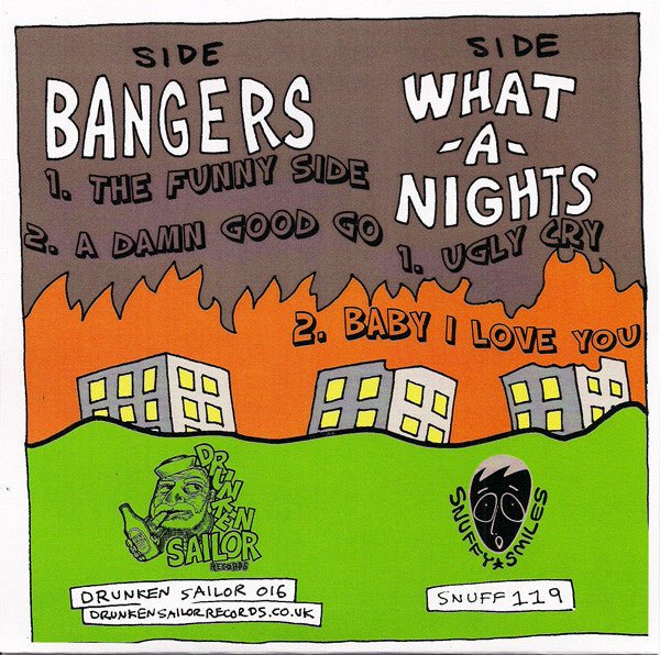 USED: Bangers (2) / What-A-Night's - Bangers / What-A-Night's (7", EP) - Drunken Sailor Records, Snuffy Smile