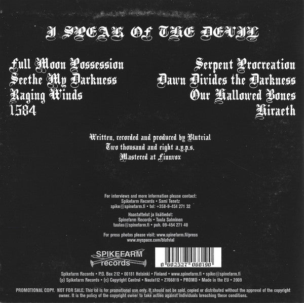 USED: Blutvial - I Speak Of The Devil (CD, Album, Promo, Car) - Used - Used