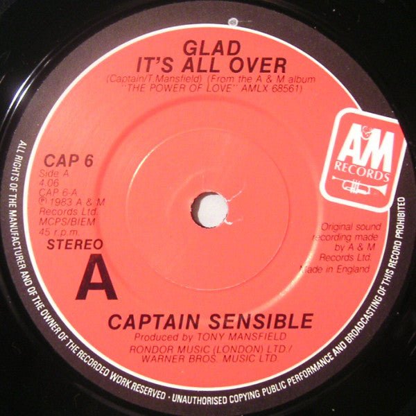 USED: Captain Sensible - Glad It's All Over / Damned On 45 (7", Single) - Used - Used