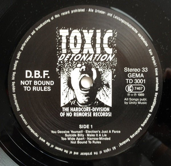 USED: D.B.F. - Not Bound To Rules (LP, Album) - Toxic Detonation