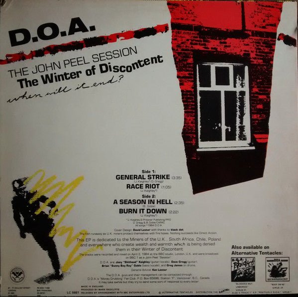 USED: D.O.A. (2) - Don't Turn Yer Back (On Desperate Times) (12", EP, Red) - Used - Used