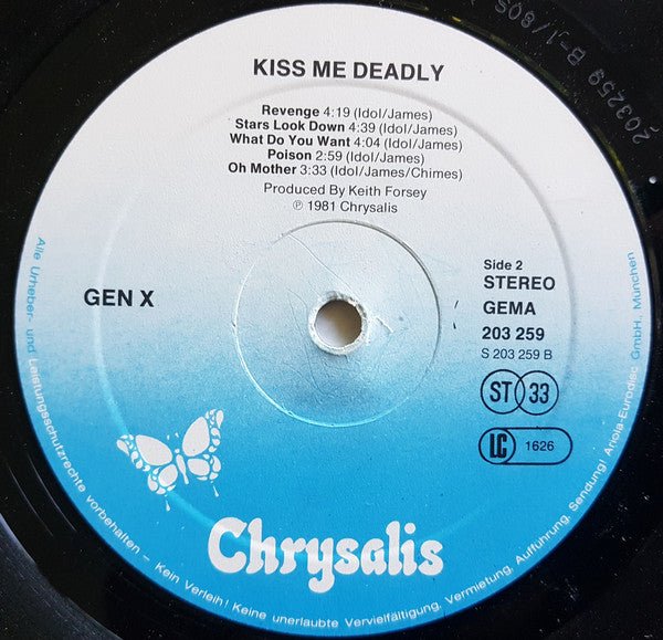 USED: Gen X* - Kiss Me Deadly (LP, Album) - Chrysalis,Chrysalis