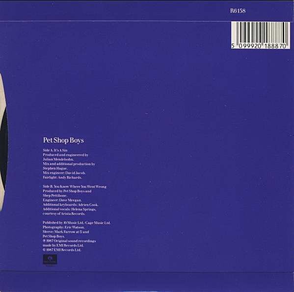 USED: Pet Shop Boys - It's A Sin (7", Single, Bla) - Used - Used