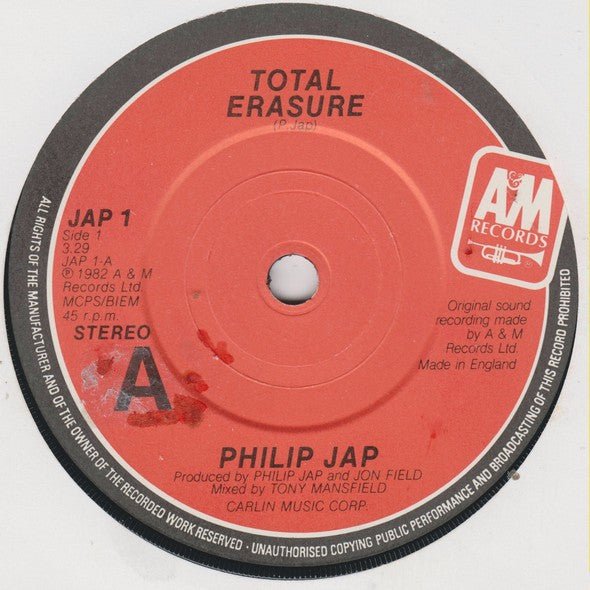 USED: Philip Jap - Total Erasure (7", Single) - Used - Used
