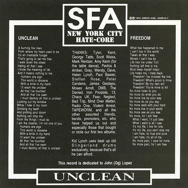 USED: SFA - Unclean (7") - Used - Used