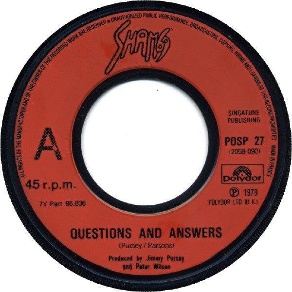 USED: Sham 69 - Questions And Answers (7", Single, Red) - Used - Used