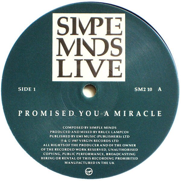 USED: Simple Minds - Promised You A Miracle / Book Of Brilliant Things (Simple Minds Live) (10", Single, Ltd, Pos) - Used - Used