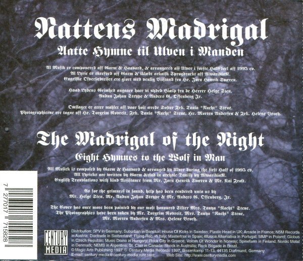 USED: Ulver - Nattens Madrigal - Aatte Hymne Til Ulven I Manden (CD, Album) - Used - Used